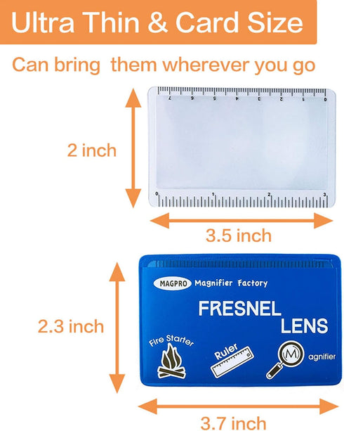 MagDepo 6 Pack Credit Card Size Magnifier Ruler Fire Starter Magnifying Glass Wallet Pocket Magnifier for Reading Small Print, Maps, and books -Gr...