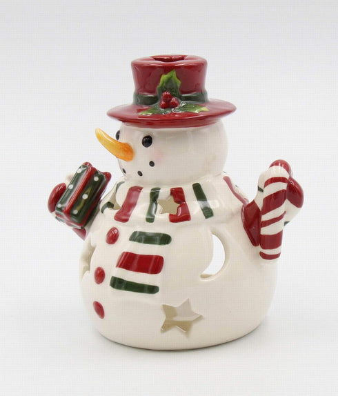 Fine Ceramic Snowman Wearing Scarf Tea Light Candle Holder, 5-1/2" H...
