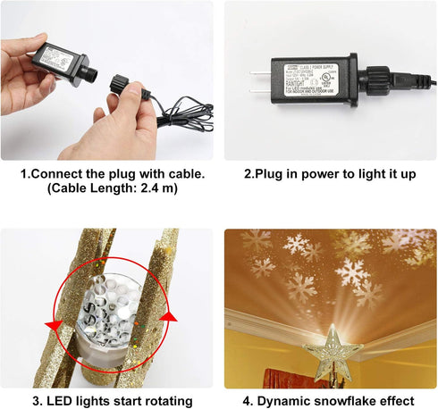 Ryhpez Christmas Tree Topper, Gold Star Christmas Tree Toppers with LED Rotating Snowflake Projector Lights, 3D Glitter Lighted for Christmas Tree...