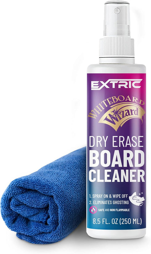 Whiteboard Cleaner 8.5 Ounces White Board Cleaning Spray, Dry Erase Board Cleaner and a Microfiber Cleaning Cloth (1) Non-Toxic Dry Erase Cleaner ...