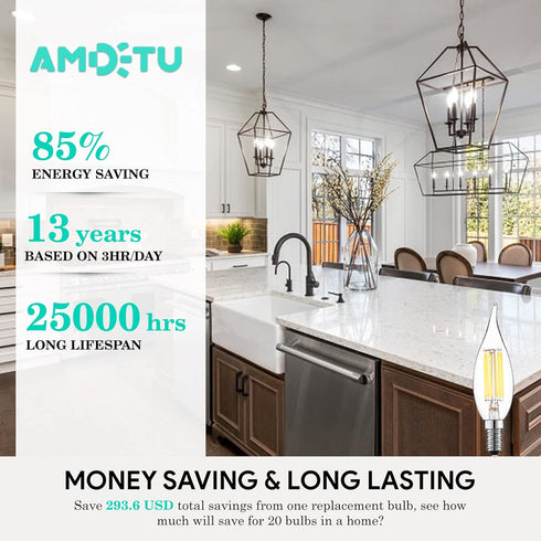 AMDTU 4000k LED Chandelier Light Bulbs,Dimmable E12 Daylight White,6w 60Watt Equivalent for Dining Room,Kitchen 6pack,LED Candelabra Light Bulbs...