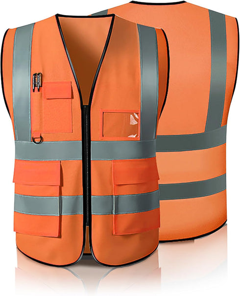 GOOFIT High Visibility Safety Vest for Men and Women Cycling Vest with Zip Reflective Vest Work Vest With 4 Front Pockets and Zip S Orange...