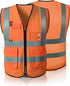 GOOFIT High Visibility Safety Vest for Men and Women Cycling Vest with Zip Reflective Vest Work Vest With 4 Front Pockets and Zip S Orange...