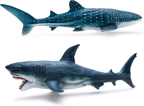 Gemini&Genius Sea Animal Great White Shark and Whale Shark Action Figure Set Soft Rubber Ocean Sea Animal Marine Animal Model Toys for Kids Swimmi...