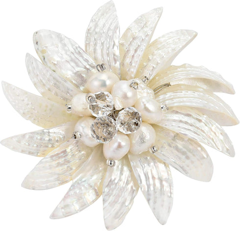 AeraVida Dancing White Petals Mother of Pearl-Cultured Freshwater Pearl Pin or Brooch | Floral Accessories for Women | Handmade Floral Brooch...