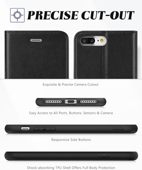 TUCCH Wallet Case for iPhone 8 Plus/iPhone 7 Plus, PU Leather Flip Cover with Card Slot Stand Holder, Magnetic Closure Shockproof TPU Interior Cas...