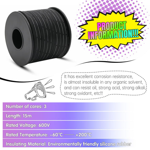 30AWG Electrical Wire Cable?49.2FT 3 Conductors Black Cable Stranded Tinned Copper Wire Widely Used in The Electronics Industry...