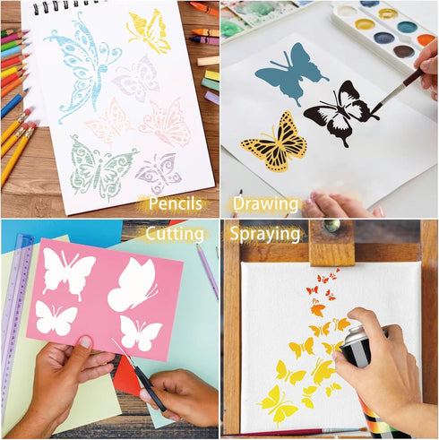 Butterfly Stencils for Painting Wood A4 Butterfly Stencil Paint Stencils for Painting on Wood Burning Art Craft Canvas Furniture Wall (8 butterfly...