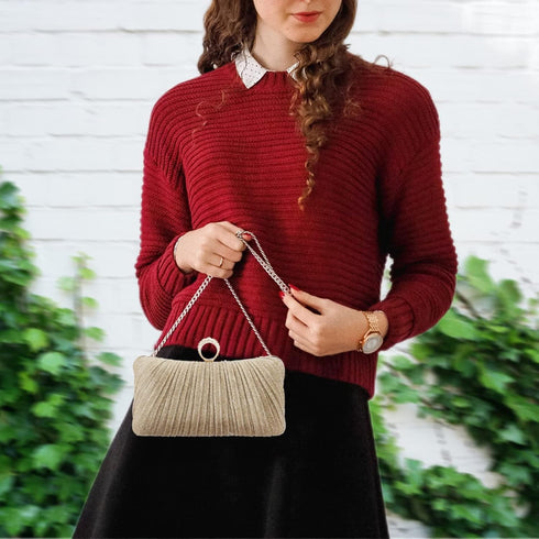 Simcat Women Gold Clutch Purses Glitter Evening Handbag Pleated Evening Bag for Lady Formal Bridal Wedding Prom...