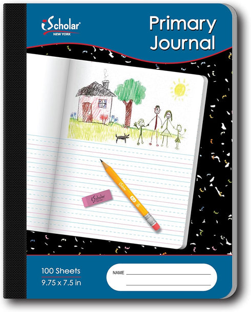 iScholar Primary Composition Book, Journal, Unruled Top, .5 Inch Ruled Bottom Half, 100 Sheets, 9.75 x 7.5 Inches, Black Marble (10116)...