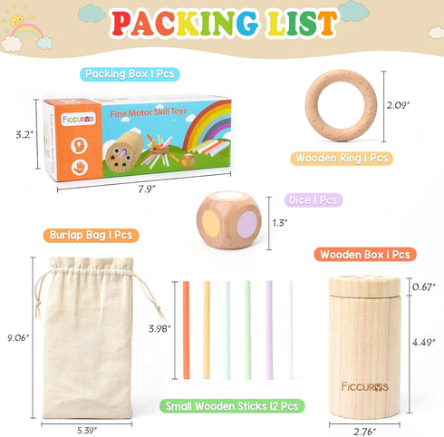 Montessori Toys for Toddlers 1-3,Fine Motor Skills Toys for Toddlers 1-3,Educational Toys for Baby 3-12 Months,Wooden Kids Sensory Sticks Suitable...