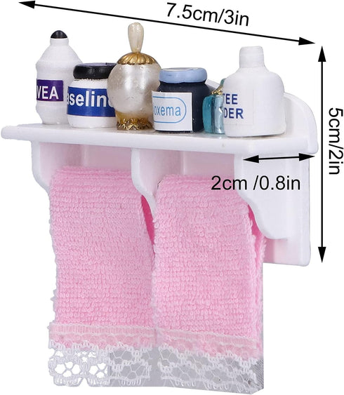 Dollhouse Wooden Towel Rack Bottles, 1:12 Simulation Miniature Furniture Model Toy for Dollhouse Bathroom Decoration Accessories...