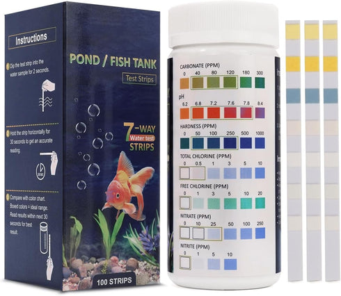 7 in 1 Aquarium Test Strips, 100 Strips Fish Tank Water Quality Test Freshwater Saltwater Test Kit for Test pH, Carbonate, Alkalinity, Hardness, C...
