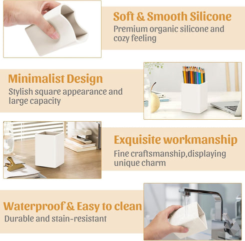 Pen Holder for Desk,Nordic Elegance Square Silicone Pencil Holder Soft Minimalist Desk Pen Cup Stand Waterproof Multifunctional Office Supplies fo...