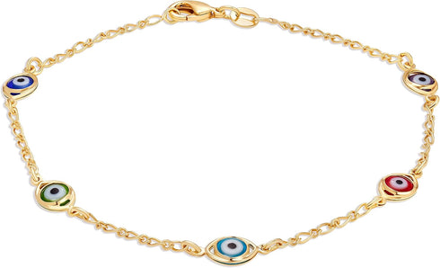 Barzel 18K Gold Plated Multi Color Evil Eye Anklet For Women, 10 Inches - Made in Brazil...