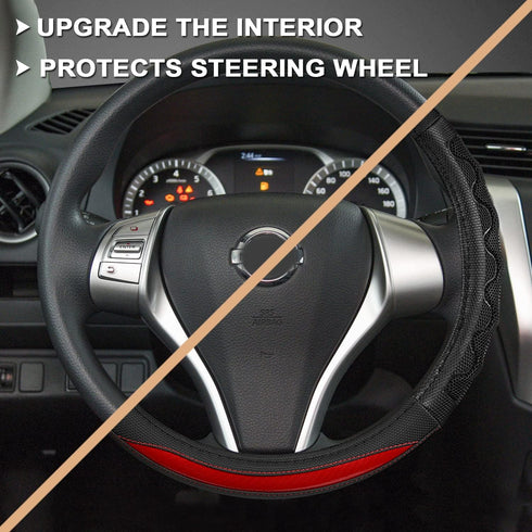 GIANT PANDA Steering Wheel Cover for Nissan Rogue - Car Steering Wheel Cover for Nissan Altima Sentra(Red-Round-Shaped)...
