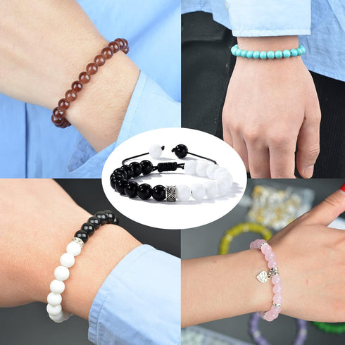 JIYIEW 8mm Glass Beads for Jewelry Making,24 Color DIY Crystal Gemstone Loose Beads Bracelet Neacklace Making Kit Round Spacers Stone Turquoise Be...
