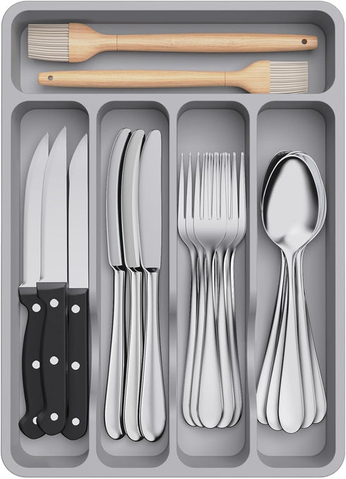 Lifewit Silverware Drawer Organizer Tray, Plastic Cutlery Storage for Kitchen Drawer, Flatware and Utensil Holder Divider for Spoons Forks Knives ...