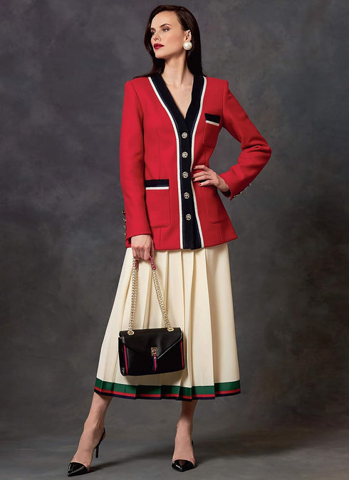 Vogue V1643E5 Women's Semi Button Jacket, Fitted Dress, and Pleated Skirt Sewing Patterns, Sizes 14-22, White...