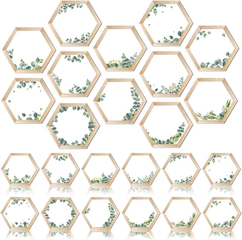 60 Pcs Simply Boho Hexagons Cutouts Hexagon Cutout Simply Boho Classroom Decor Assorted Greenery and Wood Grain 6 Sided Bulletin Board Decorations...