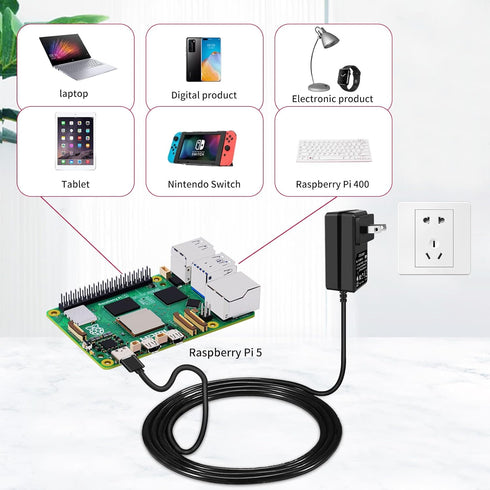 GeeekPi 27W Power Supply for Raspberry Pi 5, PD Adapter USB C 5.1V 5A Power Adapter for Raspberry Pi 5 8GB 4GB...