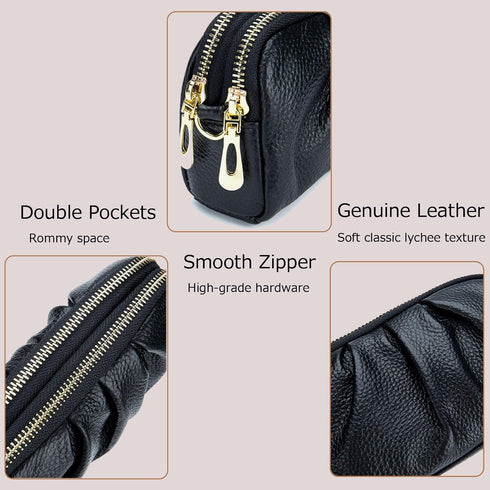 Wristlet Wallets for Women Genuine Leather Wristlet Purses Ladies Ruched Wristlet Clutch Wallet Purses...