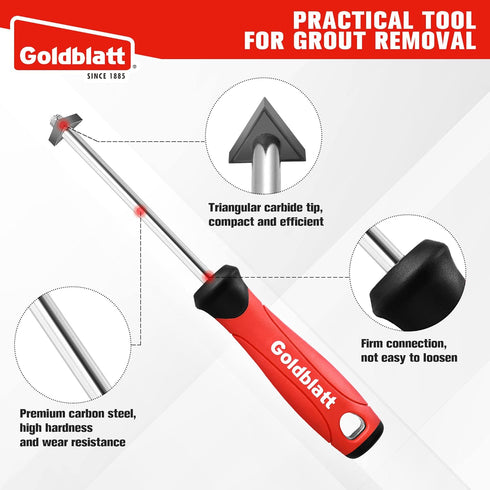 Goldblatt Grout Removal Tool with Replacement Carbide Tip - Professional Grout Cleaner, Caulking Remover, Scraper with Soft-Grip Handle, for Clean...