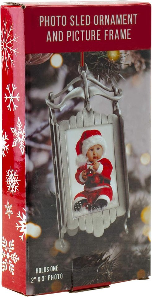 FINE PHOTO GIFTS Pewter Sled 2" x 3" Photo Ornament Picture Frame...