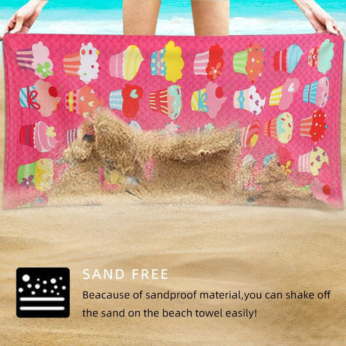 Microfiber Beach Towel Set Oversized Large Quick Dry Soft Thin Sand Free Cute Ice Cream Design 30×60 inch Beach Towels for Kids Women Men Pool Swi...