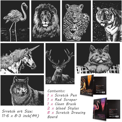 Scratch Art Rainbow Painting Paper Animal(A4), DIY Crafts Womens Hobbies, Engraving Art for Teen & Adults Scratch Painting Easter & Christmas Birt...