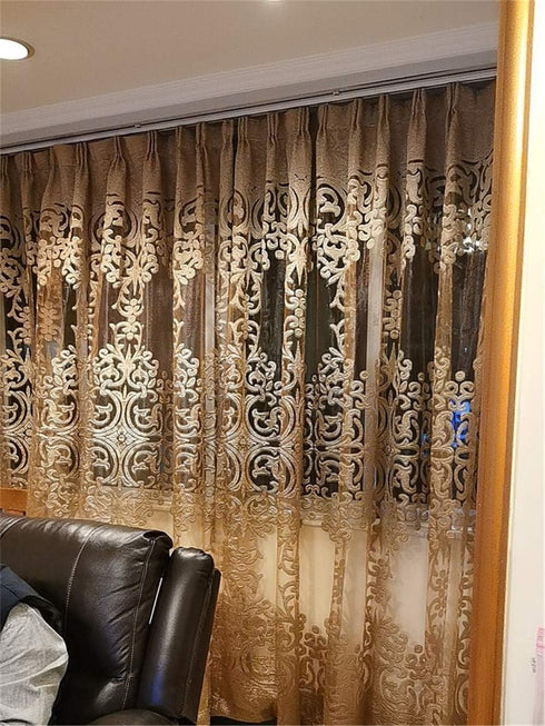 1 Panel Luxury European Sheer Curtain Grommet Top Floral Embroidery Sheer Curtain for Living Room Hollow Semi-Shading Voile Curtain Simple Modern ...