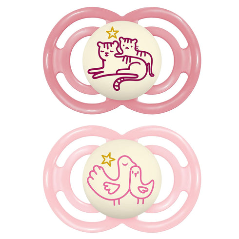 MAM Perfect Night Baby Pacifier, Patented Nipple, Glows in The Dark, 2 Pack, 6-16 Months, Girl...