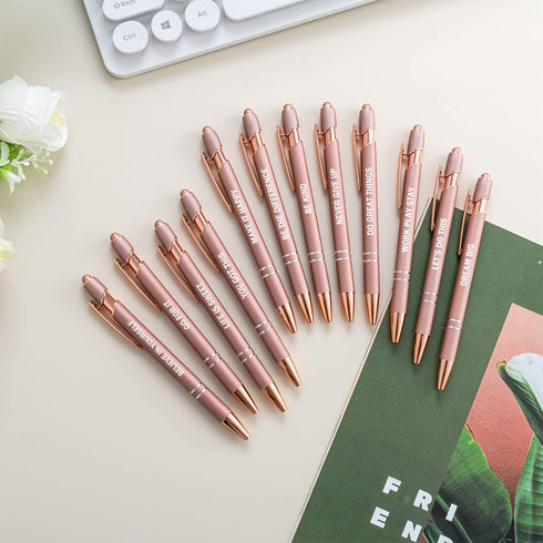 PASISIBICK 12 Pieces Rose Gold Inspirational Motivational Quotes Snarky Screen Touch Stylus Ballpoint Pens, Office Encouraging Scriptures, Black I...