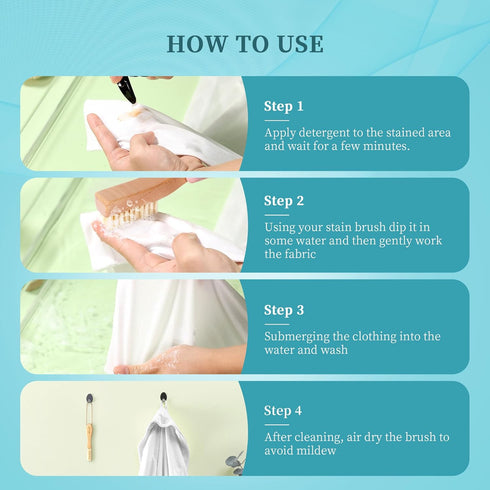 BFWood Laundry Stain Brush, Natural Soft Boar Bristles, Removes Tough Stains from Delicate Fabrics Like Knits, Cotton, and Linens, Gentle on Fabri...
