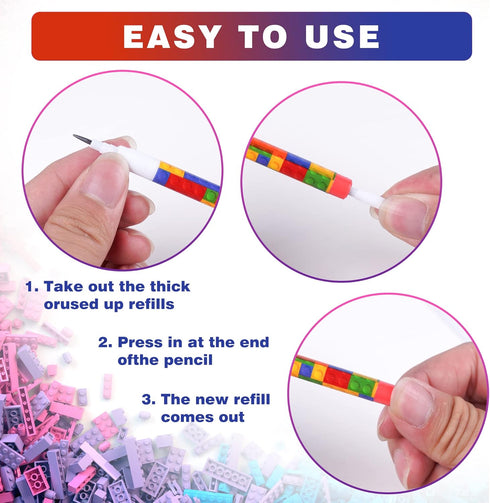 Kolewo4ever 48pcs HB Building Block Pencils Translucent Pencil Multicolor Non- Sharpening Pencils Pop Up Plastic Pencils for Exams, School, Office...