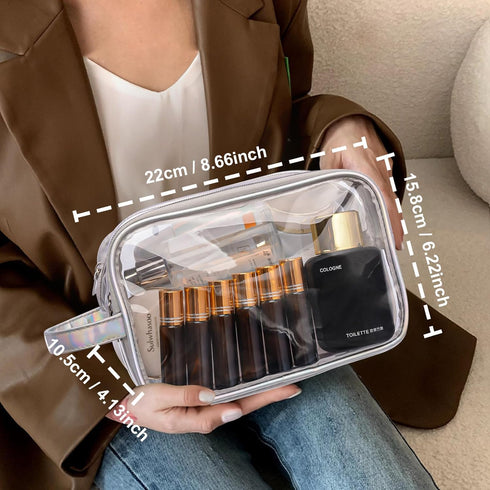 Lermende Clear Makeup Bag, 2 Layer, Water-Resistant, Large, Portable, Transparent, Travel, Women and Girl...