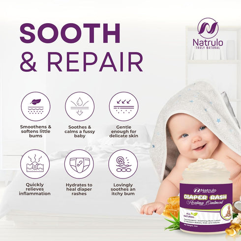 Diaper Rash Cream – Natural Baby Skin Healing Ointment – Organic Butt Balm Quick Itch Relief Butt Paste – Soothing Vegan Bum Lotion for Newborn Ba...