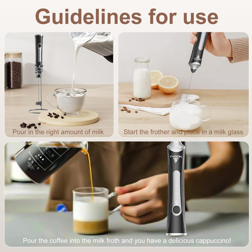 3-Speed Rechargeable Milk Frother, Handheld Electric Coffee Frother Wand with Detachable Stainless Steel Double Rings Whisk, Electric Drink Mixer ...
