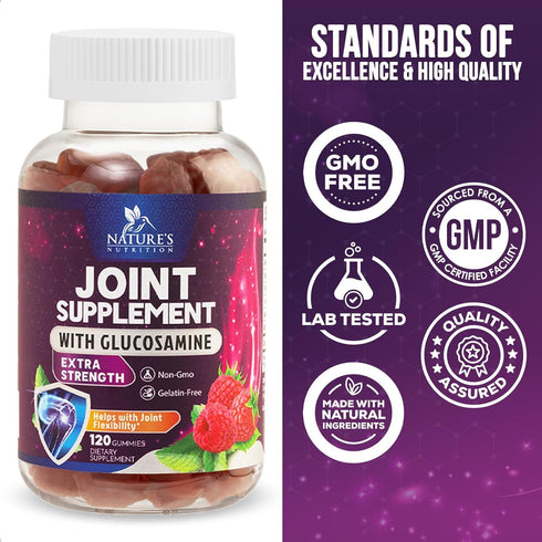 Nature's Joint Support Gummies Glucosamine Plus Vitamin E - Joint Support Supplement for Occasional Discomfort for Back, Knees & Hands - Joint Hea...