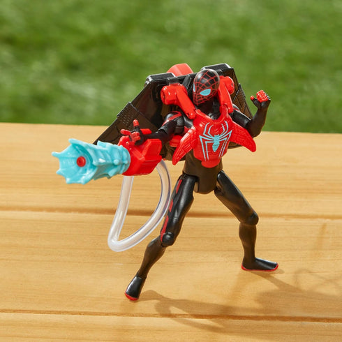 Marvel Spider-Man Aqua Web Warriors 4-Inch Miles Morales Action Figure with Refillable Water Gear Accessory, Action Figures for Boys and Girls 4 a...
