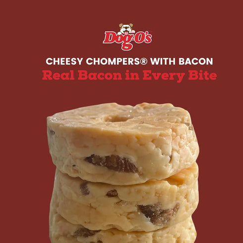 DOG-O'S CHEESY CHOMPERS, Bacon, All-Natural, Made in The USA, Grain Free, Gluten Free, Real Cheese Treats for Medium & Large Dogs (Pack of 2 Crunc...