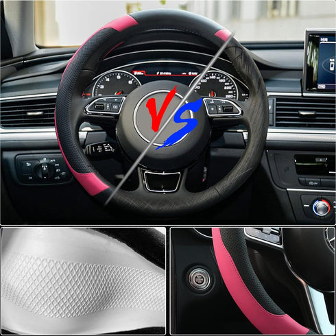Xizopucy Pink Steering Wheel Cover Microfiber Leather Sporty Car Accessories for Men and Women,Breathable Non-Slip Universal Fit 14 1/2-15 Inch(Bl...