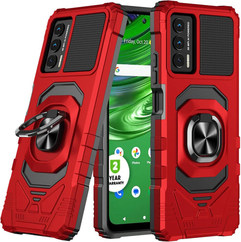 Customerfirst Compatible for Cricket Outlast Case, Att Jetmore Case with Tempered Glass Screen Protector,Ring Kickstand,Military Grade Heavy Duty ...