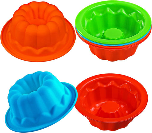 Webake Silicone Mini Bunt Cake Molds 4 Inch Fluted Tube Cake Pan, 8 Pack Non-stick Baking Cups Reusable Muffin Donut Pan...