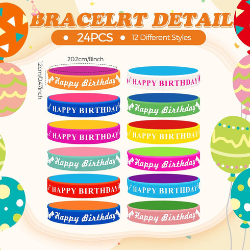 Sabary 48 Pcs Happy Birthday Pencils Rubber Bracelets Set Birthday Party Favors Birthday Pencils Silicone Wristbands Birthday Bracelet for Kids St...
