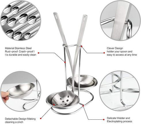 304 Stainless Steel Double Ladles Holder Vertical Spoon Rest Cooking Utensils Stand with 4 inch bowls...