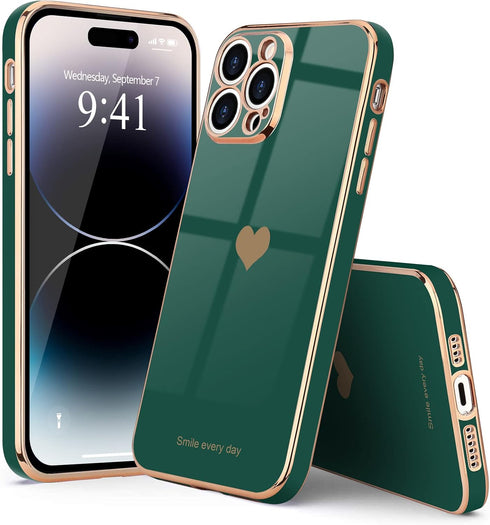Teageo for iPhone 14 Pro Max Case for Women Girl Cute Love Heart Luxury Soft Bling Back Cover Raised Full Camera Protection Bumper Silicone Shockp...