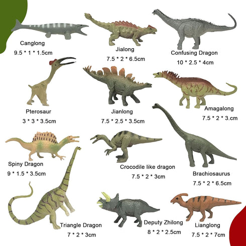 Mini Jurassic Dinosaur Figures Set 12 Pcs Plastic Rubbery Educational Action Playset for Children Science Play Best for Birthday Party Favors (Jur...