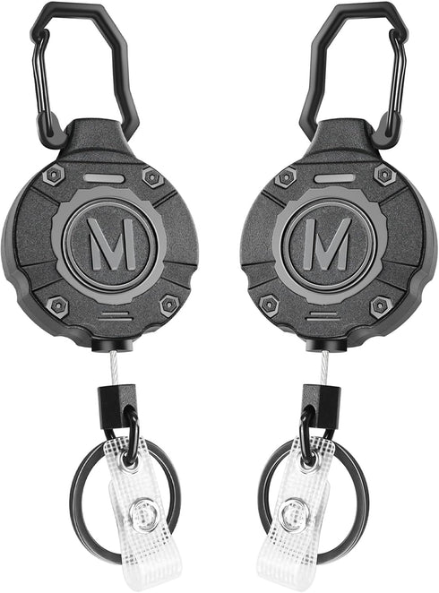 2 Pack Heavy Duty Retractable Keychain ID Badge Reels Retractable Carabiner Badge Holder with 31.5” Steel Cord, 9.0 oz...