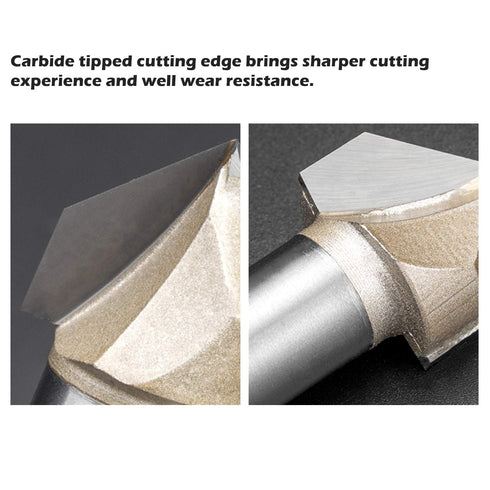 V Groove Router Bit 90 Degree Double Flute Chamfer and Bevel Bit Carbide Tipped Woodworking Tool Engraving Router Bit 7/8" Dia x 1/2 Inch Shank...
